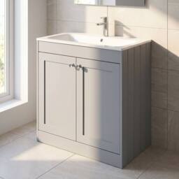 Balterley 800mm Floor Standing 2 Door Unit & Stone Basin 1 Tap Hole - Satin Grey - thumbnail 4