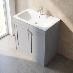 Balterley 800mm Floor Standing 2 Door Unit & Stone Basin 1 Tap Hole - Satin Grey - thumbnail 3