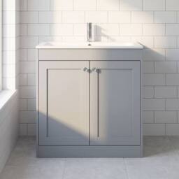 Balterley 800mm Floor Standing 2 Door Unit & Stone Basin 1 Tap Hole - Satin Grey - thumbnail 6