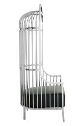 Orsina Silver Finish Dome Cage Chair, Statement Stainless Steel Art Deco Accent Chair, Cage Design with Faux Leather - thumbnail 5