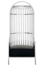 Orsina Silver Finish Dome Cage Chair, Statement Stainless Steel Art Deco Accent Chair, Cage Design with Faux Leather - thumbnail 6