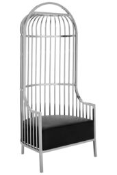 Orsina Silver Finish Dome Cage Chair, Statement Stainless Steel Art Deco Accent Chair, Cage Design with Faux Leather - thumbnail 4