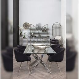 Orsina Silver Finish Dome Cage Chair, Statement Stainless Steel Art Deco Accent Chair, Cage Design with Faux Leather - thumbnail 7