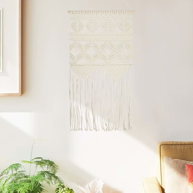 Berkfield Home Macrame Wall Hanger 40x80 cm Cotton in Cream - image 1