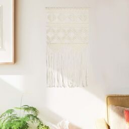 Berkfield Home Macrame Wall Hanger 40x80 cm Cotton in Cream - thumbnail 1