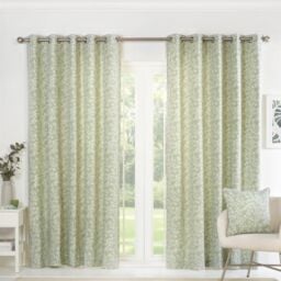 Sundour Sade Eyelet Curtains in Green - Size: 168 cm width x 137 cm drop - thumbnail 1