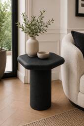 IH Design Aspley Pentagon Textured Side Table with Rustic Charm in Black