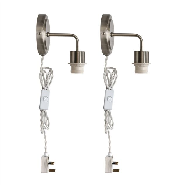 First Choice Lighting Set of 2 Toby -Satin Nickel Plug in Wall Light Fittings Only in Silver - image 1