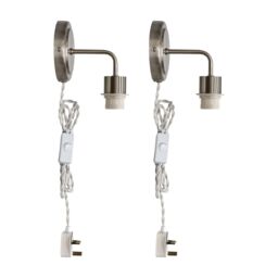 First Choice Lighting Set of 2 Toby -Satin Nickel Plug in Wall Light Fittings Only in Silver - thumbnail 1