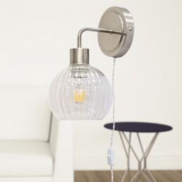 First Choice Lighting Set of 2 Toby -Satin Nickel Plug in Wall Light Fittings Only in Silver - thumbnail 4