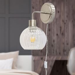 First Choice Lighting Set of 2 Toby -Satin Nickel Plug in Wall Light Fittings Only in Silver - thumbnail 3