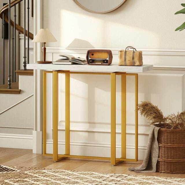 EONLION Console Table with Faux Marble Top in White - Size: 100 cm - image 1