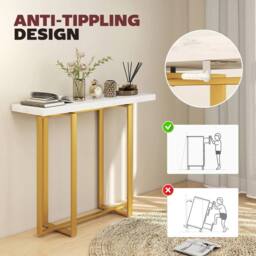 EONLION Console Table with Faux Marble Top in White - Size: 100 cm - thumbnail 5