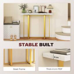 EONLION Console Table with Faux Marble Top in White - Size: 100 cm - thumbnail 4