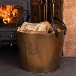 Charles Bentley Mulberry Large Antique Gold Coloured Leather Handled Log Bucket 45x35cm - Size: 45x35 cm - thumbnail 1