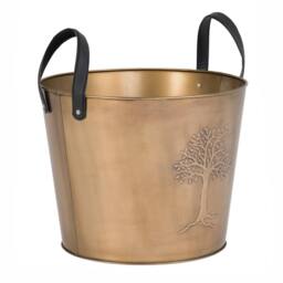 Charles Bentley Mulberry Large Antique Gold Coloured Leather Handled Log Bucket 45x35cm - Size: 45x35 cm - thumbnail 5