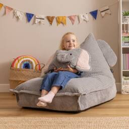 icon Kids Bean Bag Fun Animal Print Lounger & Cushion Bundle in Corduroy in Grey - Size: Medium - thumbnail 2