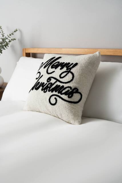 BHS Merry Christmas Tufted Cushion in Black - Size: 43 cm x 43 cm - image 1