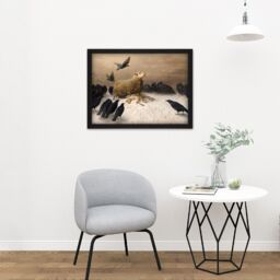 "Artery8 Wall Art Print Schenck Anguish Sheep Ewe Crows Carrion Painting Large Framed Wall Décor Art in Light Oak - Size: W18"" x H24""" - thumbnail 2