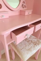 KOSY KOALA Women's Dressing Table With Mirror Stool Vanity Dresser Vanity Bedroom Pink Love Heart - thumbnail 5