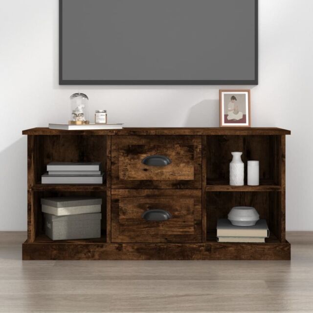 Berkfield Home TV Cabinet Smoked Oak 99.5x35.5x48 cm Engineered Wood in Brown - image 1