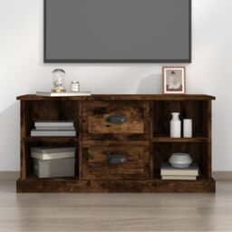 Berkfield Home TV Cabinet Smoked Oak 99.5x35.5x48 cm Engineered Wood in Brown - thumbnail 1