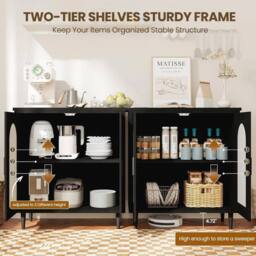 FORGEVIO Rattan Sideboard Cabinet Buffet Cabinet Storage Cabinet Black - thumbnail 5