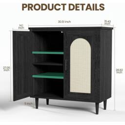 FORGEVIO Rattan Sideboard Cabinet Buffet Cabinet Storage Cabinet Black - thumbnail 2