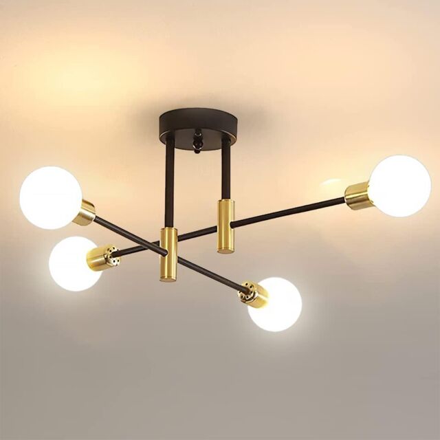 Pheashine Modern black & gold Ceiling Light, Semi-Flush E27 Fixture, No Bulb - image 1