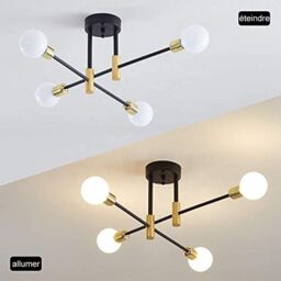 Pheashine Modern black & gold Ceiling Light, Semi-Flush E27 Fixture, No Bulb - thumbnail 3