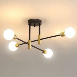 Pheashine Modern black & gold Ceiling Light, Semi-Flush E27 Fixture, No Bulb