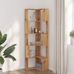 Berkfield Home Corner Bookcase 5-Tier Artisian Oak 50x50x179 cm Engineered Wood in Brown - Size: 50 x 50 x 179 cm - thumbnail 3