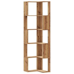 Berkfield Home Corner Bookcase 5-Tier Artisian Oak 50x50x179 cm Engineered Wood in Brown - Size: 50 x 50 x 179 cm - thumbnail 2