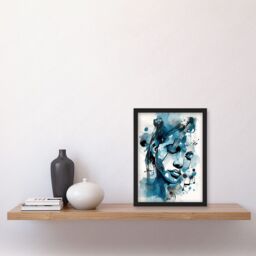 Artery8 Melody Muse a Musician's Vision in Midnight Blue Modern Watercolour Painting Artwork Framed Wall Art Print A4 in Black - thumbnail 2