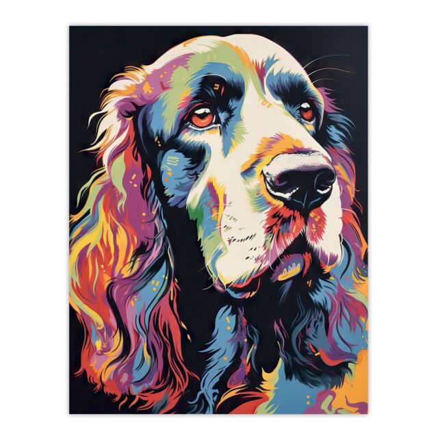 "Artery8 Wall Art Print English Cocker Spaniel Head Colourful Painting Cute Dog Portrait Poster - Size: W18"" x H24""" - image 1