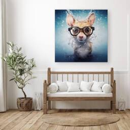 "Warren Reed - Designer Splashart Doormouse With Glasses Canvas in Blue - Size: W30"" x H30""" - thumbnail 3