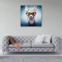 "Warren Reed - Designer Splashart Doormouse With Glasses Canvas in Blue - Size: W30"" x H30""" - thumbnail 4