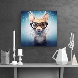 "Warren Reed - Designer Splashart Doormouse With Glasses Canvas in Blue - Size: W30"" x H30""" - thumbnail 2