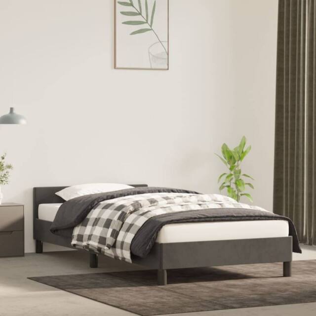 Berkfield Home Bed Frame with Headboard Dark Grey 90x190cm Single Velvet - image 1