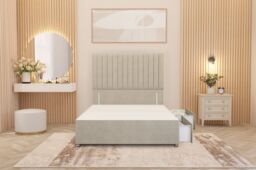 "Somnior Eleanor Tweed 2 Drawer Divan Bed Set with Pillowtop & 54"" Headboard in Natural - Size: King" - thumbnail 3