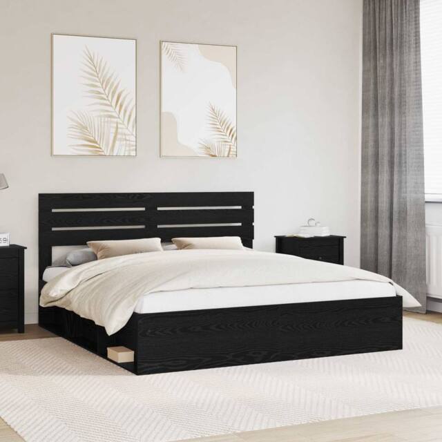 Berkfield Home Bed Frame with Headboard Black 200 x 200 cm Solid Pine Wood - image 1