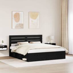 Berkfield Home Bed Frame with Headboard Black 200 x 200 cm Solid Pine Wood - thumbnail 3