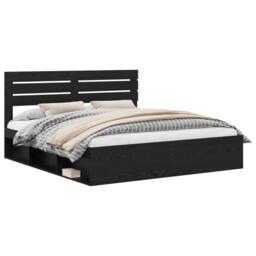 Berkfield Home Bed Frame with Headboard Black 200 x 200 cm Solid Pine Wood - thumbnail 2