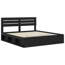 Berkfield Home Bed Frame with Headboard Black 200 x 200 cm Solid Pine Wood - thumbnail 4