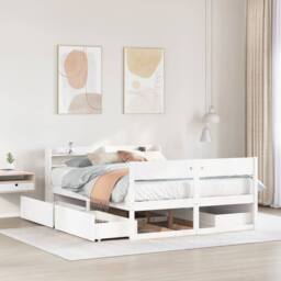 Berkfield Home Full Bed Frame without Mattress White 140x200 cm Solid Wood Pine - thumbnail 2