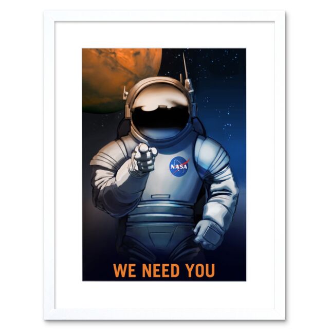 "Artery8 Wall Art Print NASA Space Job Advert We Need You Artwork Framed 9X7 Inch in White - Size: W7"" x H9""" - image 1