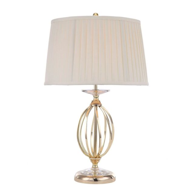Loops Table Lamp Ivory Shade Cut Glass Droplets Metal Base Polished Brass LED E27 60W in Clear