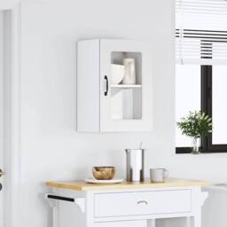 Berkfield Home Kitchen Wall Cabinet with Glass Door Kalmar White Engineered Wood - thumbnail 1