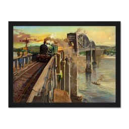 "Artery8 Wall Art Print Painting Royal Albert Bridge Saltash British Railways Art Large Framed Wall Décor Art in White - Size: W18"" x H24""" - thumbnail 1
