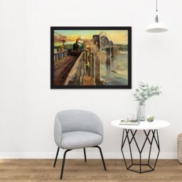 "Artery8 Wall Art Print Painting Royal Albert Bridge Saltash British Railways Art Large Framed Wall Décor Art in White - Size: W18"" x H24""" - thumbnail 2